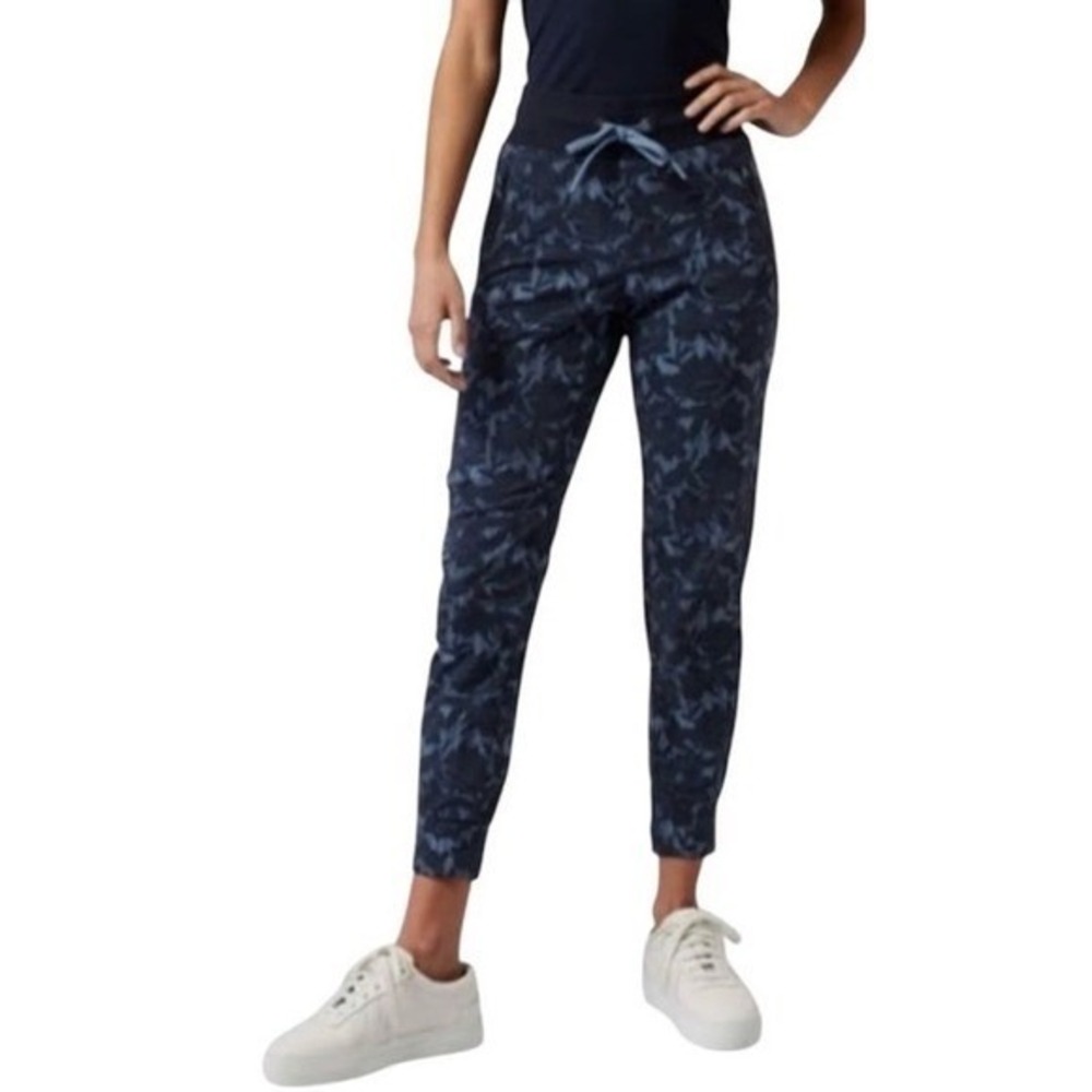 Athleta Trekkie North Jogger Pants Navy Blue Floral Jacquard Size M 530635
